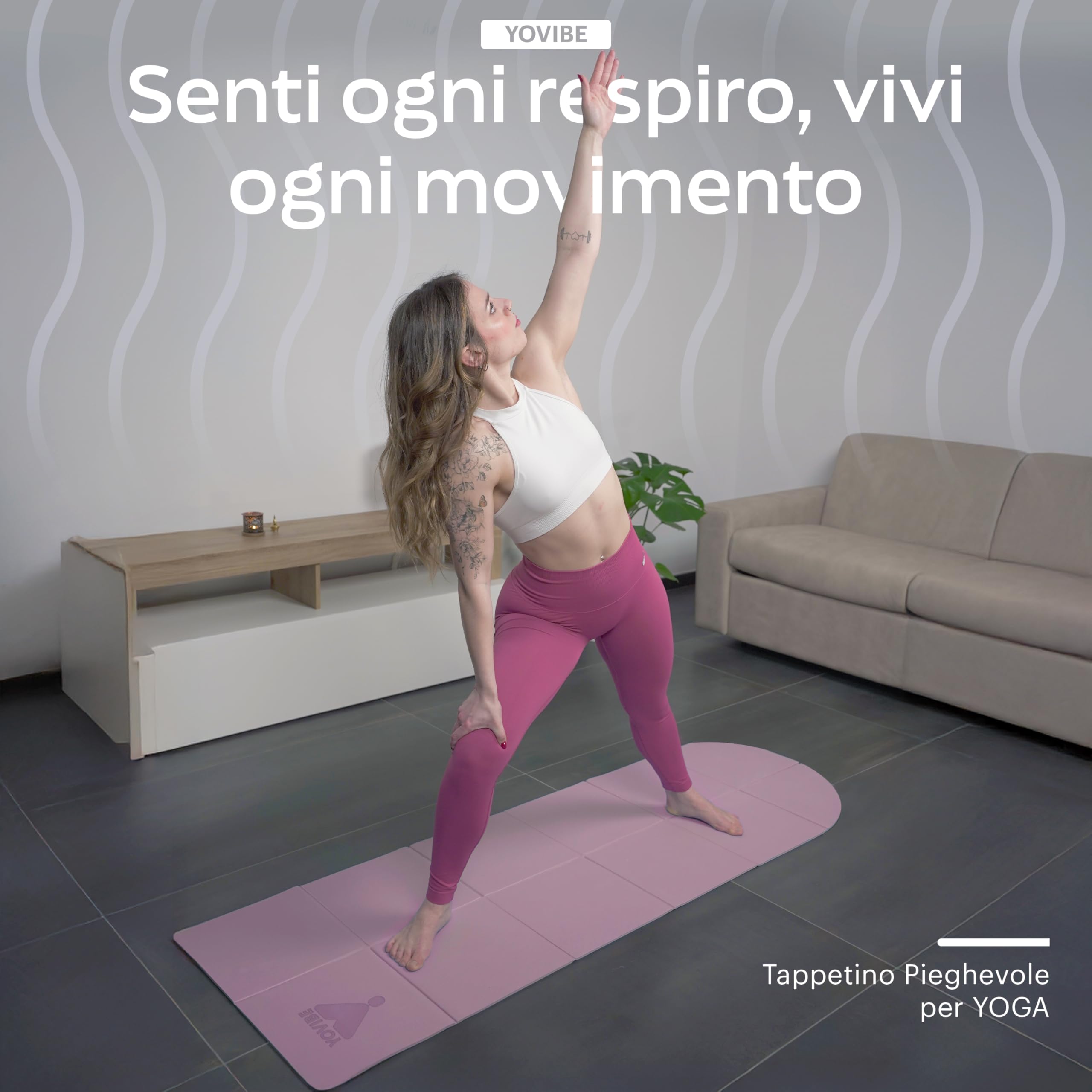 YoVibe - Tappetino Yoga Antiscivolo Professionale con Telo Fitness e Sacca Sportiva - Tappetino Pilates Pieghevole Antiscivolo e Impermeabile 183x60 cm