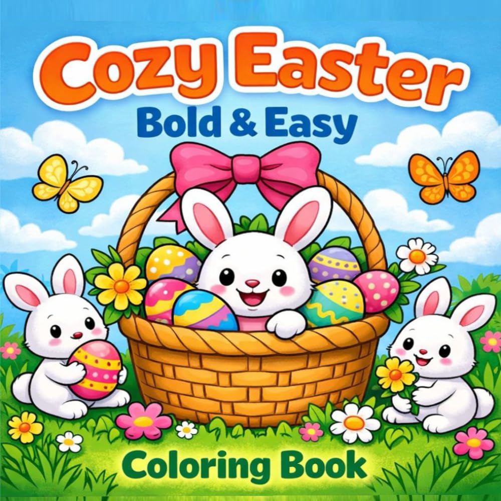 cozy Easter Coloring Book: Bold and Easy Easter Coloring Book for Children: Big and Simple Hand-Drawn Illustration