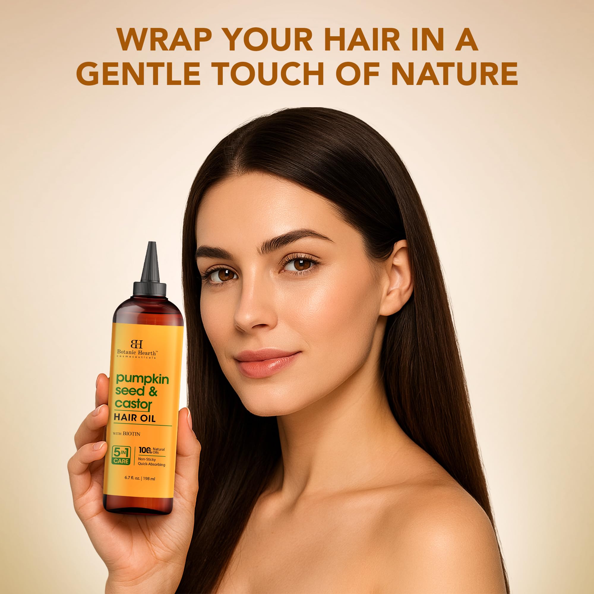 Botanic Hearth Pumpkin & Castor Hair Oil 6.7 Fl Oz (198 ml), Blue, 198 ml (Pack of 1) - Image 3