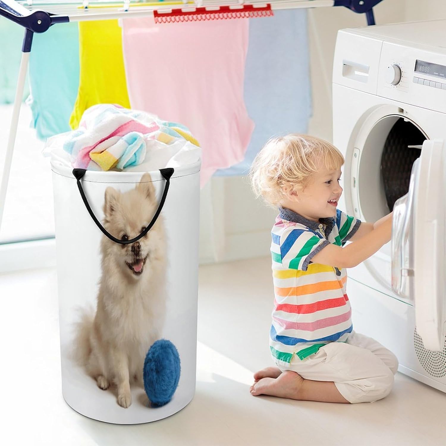 Ivory Poms Laundry Hamper Portable Lightweight Clothes Hampers Fashion Dirty Laundry Storage Basket Large Capacity Foldable Clothes Baskets for Bathroom Bedroom