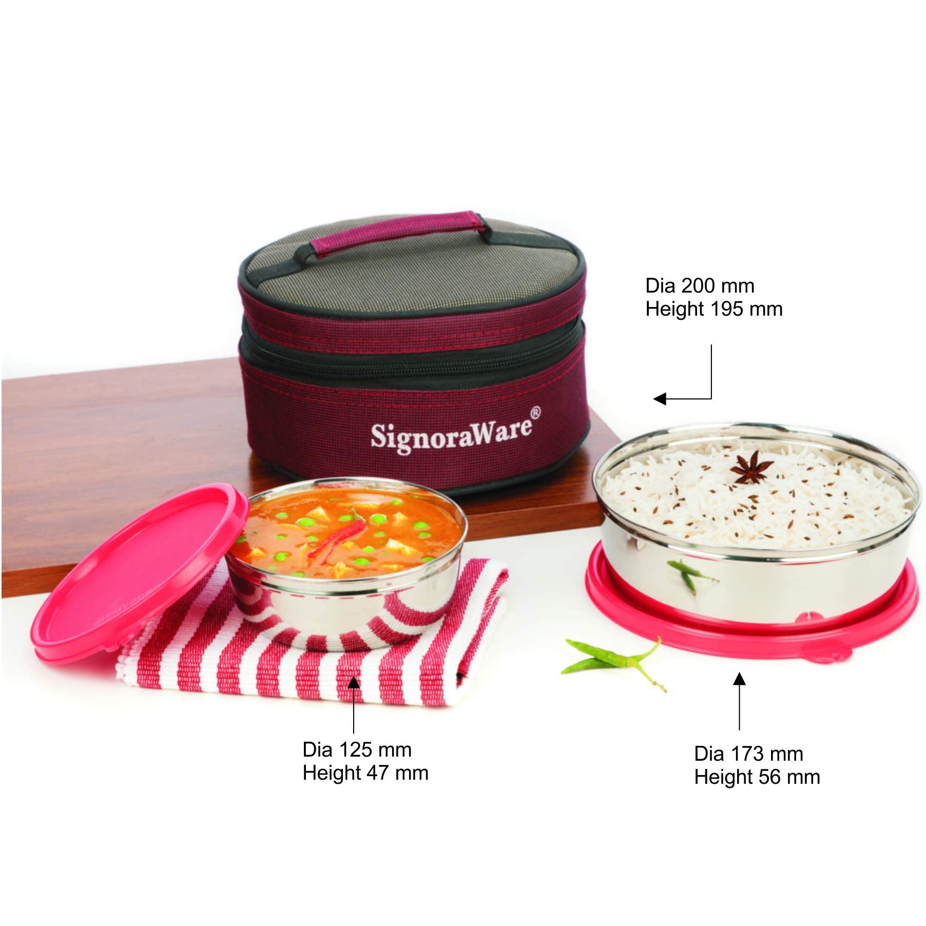 Signora Ware Stainless Steel Lunch Box Set - Red -6