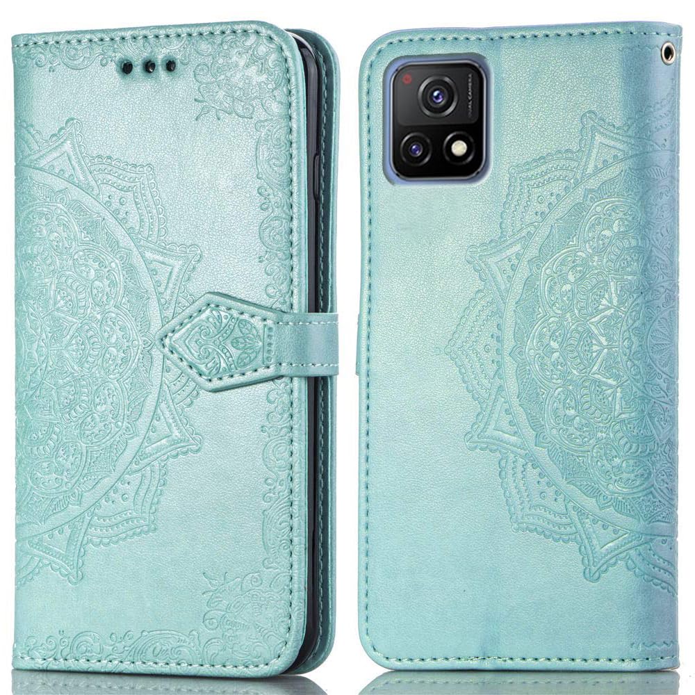 ClickCase Queen Series, Faux Leather Flower Embossing Wallet Flip case Magnetic Closure Flip Cover for vivo Y72 5G (Sea Green)