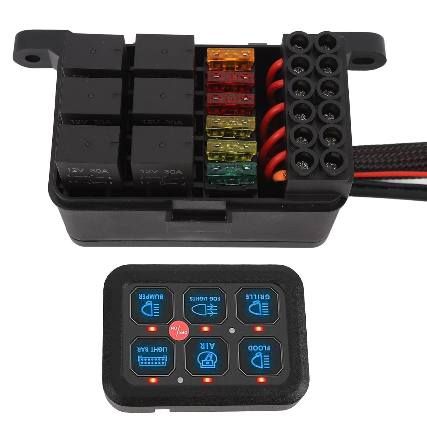 6 Gang Switch Panel, Aluminum Shell, Dimmable Control Box, 720W 60A for Car Boat ATV (Blue Light)