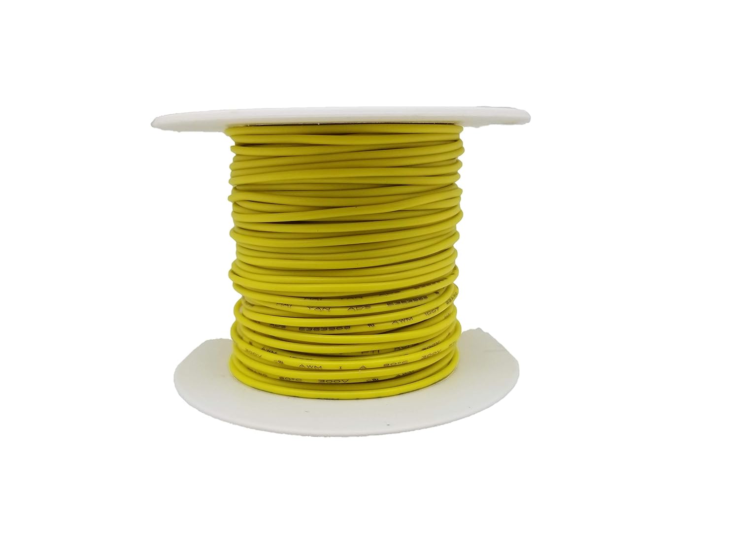 100ft 22 AWG Solid Copper Wire - UL1007 Rated Hook-Up Primary Power Wiring for Breadboards, DIY Electronics, and Prototypes with Yellow PVC Insulation - Plastic Spool