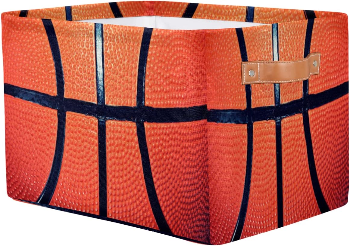 Sport Ball Basketball Easter Storage Basket Cube Collapsible Canvas Sport Print Storage Bin for Organizing Shelves, Pantry, Closet, Clothes, Toys