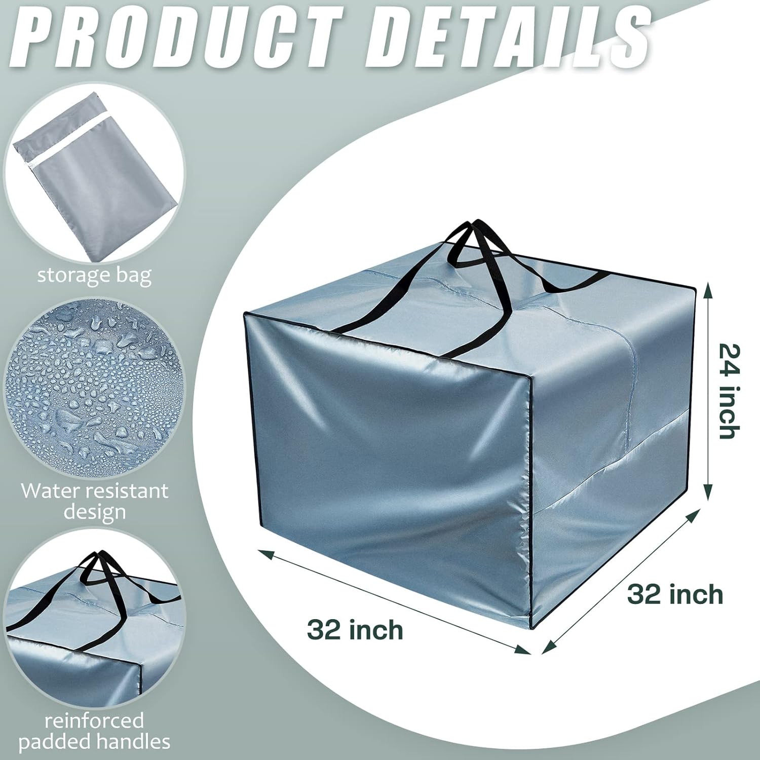 Patelai 2 Pcs Outdoor Patio Cushion Storage Bags, 32 x 32 x 24'' 105 Gallon Moving Bags with Zipper Handles Waterproof Oxford for Christmas Tree Picnic Patio Furniture Pillow Storage (Gray)