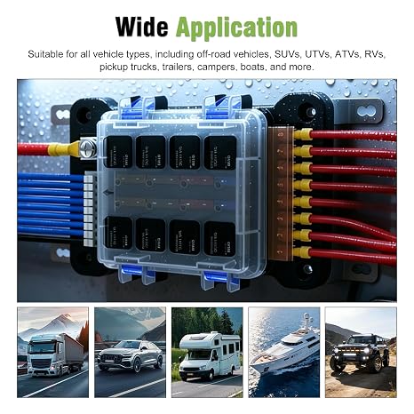 8 Way Relay Box 12V Fuses Relay Panel,Waterproof 8 Gang 4pin Fuse Holder and 8 ATC/ATO Fusible Holder Applicable Load Voltage DC1232V for Automotive Car Marine Boat