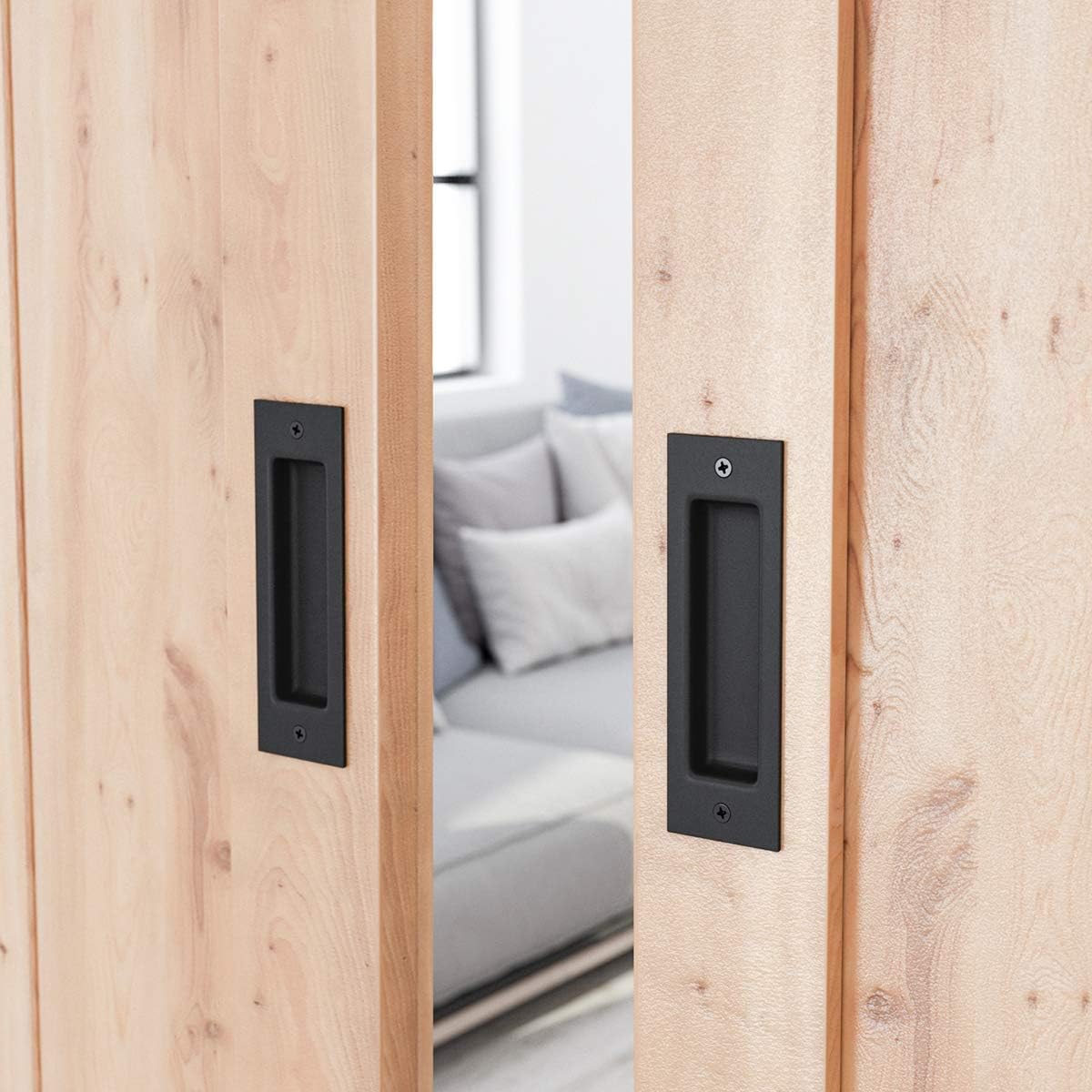 SMARTSTANDARD 2 Pack Flush Pull 6 1/2" Matte Black Inset Handle, Recessed Finger Pull for Sliding Barn Door, Closet, Pocket Door