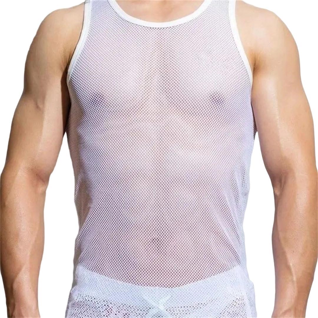 Men Tank Tops Mesh Breathable Sleeveless Sheer Lightweight Casual Vest