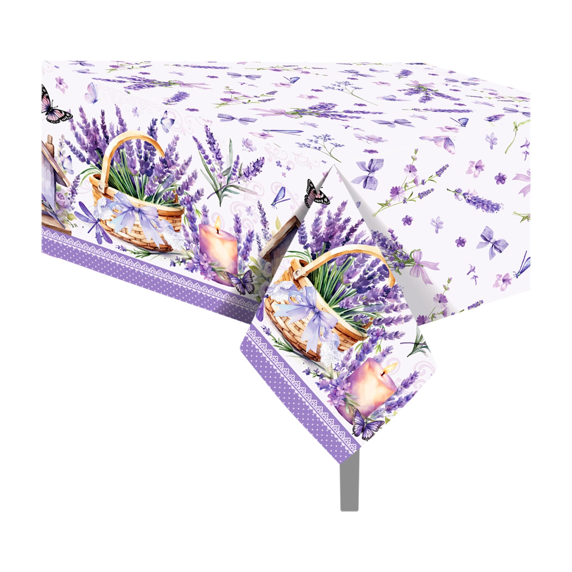 Cc Home Purple Lavender 2Pc Party Plastic Tablecloth 54 X 87 Inch Long Table Cover, Spring Butterfly Party Tablecover For Lavender Theme Kids Baby Shower Birthday Dinner Picnic Kitchen Event