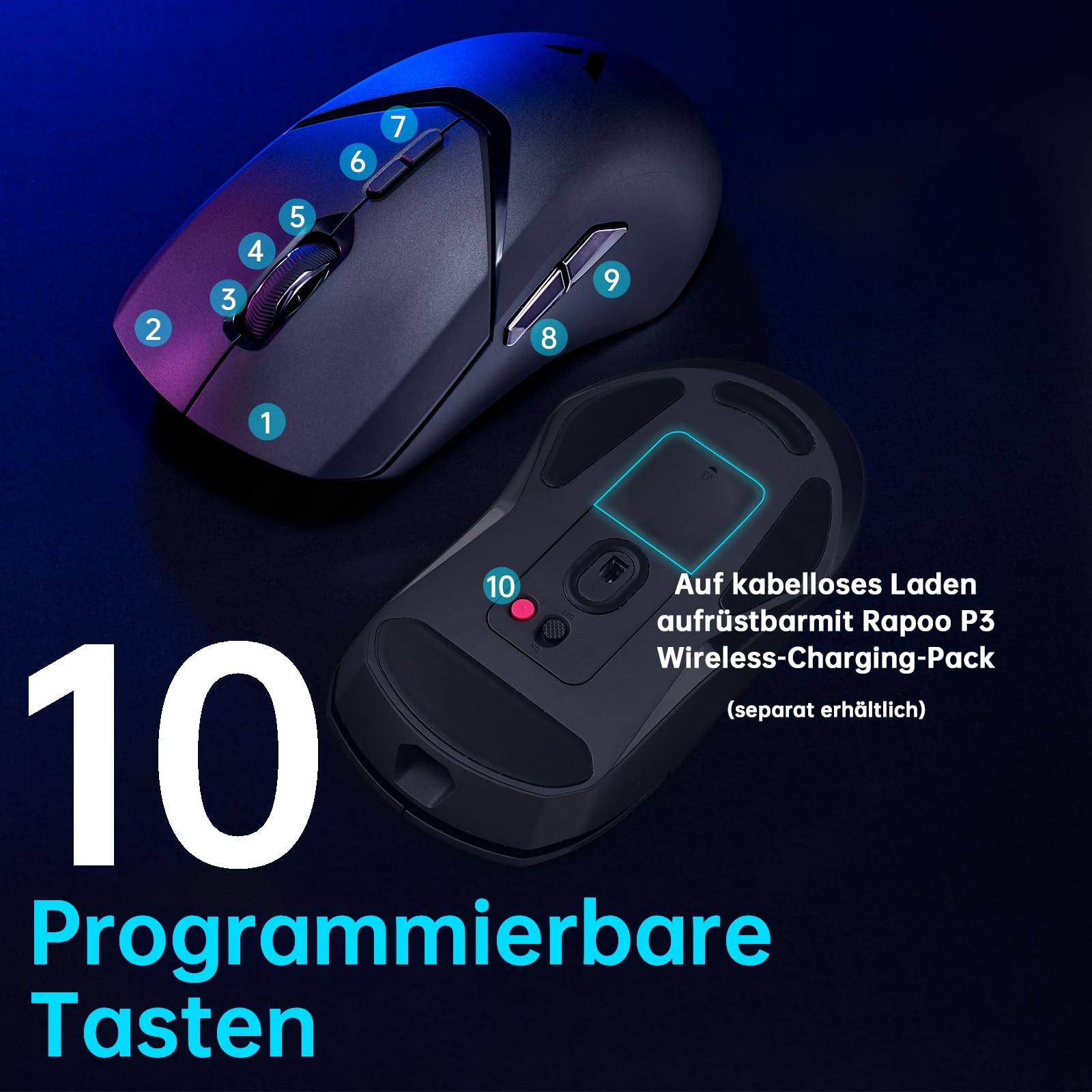 Rapoo VT9PRO 1K Mouse Wireless Gaming 68g Ultraleggero Mouse da Gioco | PAW3398 26K DPI, 1000Hz, Batteria 160 Ore, 10 Tasti Programmabili, Memoria Integrata, Mouse Ricaricabile per PC/ Mac, Bianco