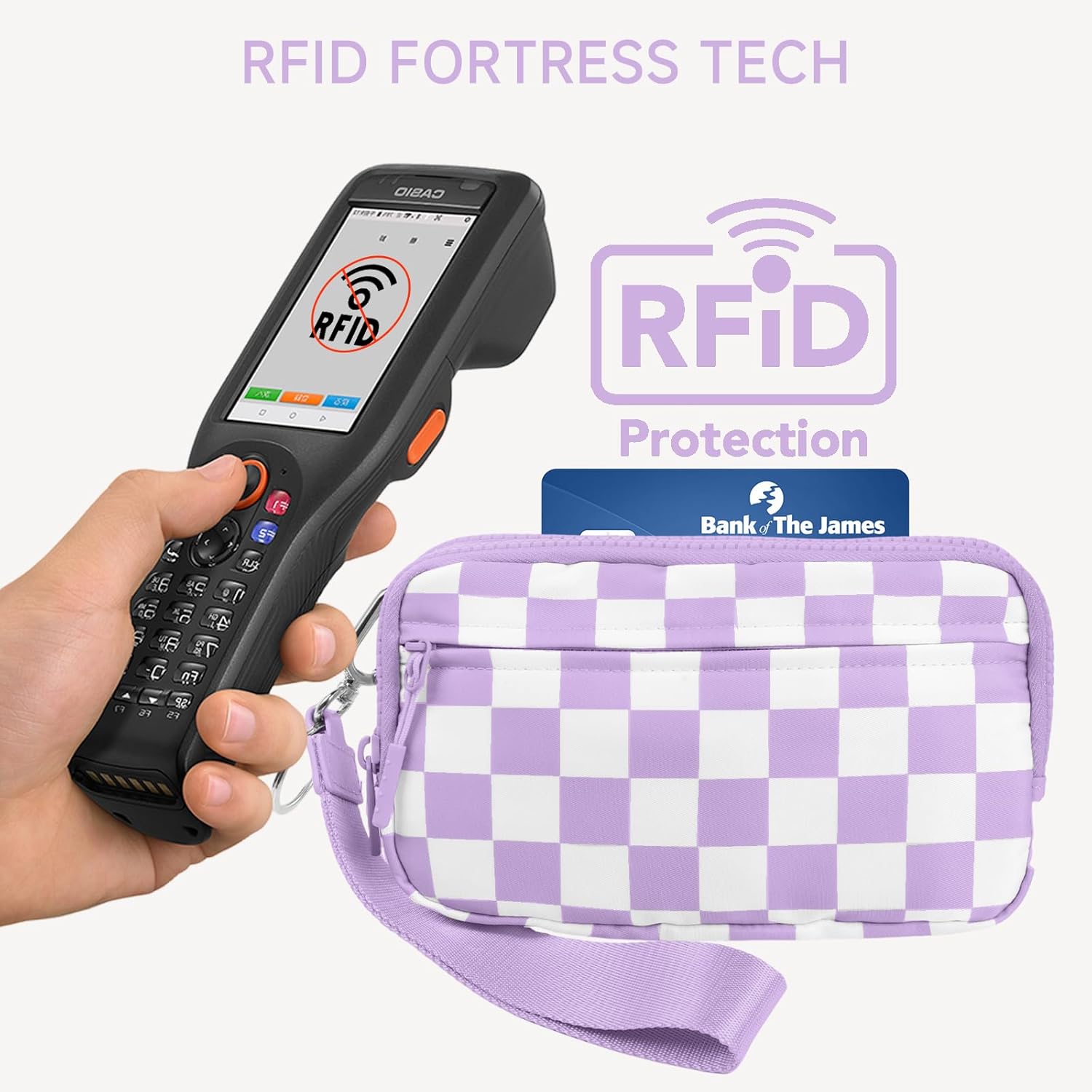 Checkered Nylon Wristlet Wallets for Women RFID Blocking Purse With Credit Card Holder & Crossbody Strap - Image 2