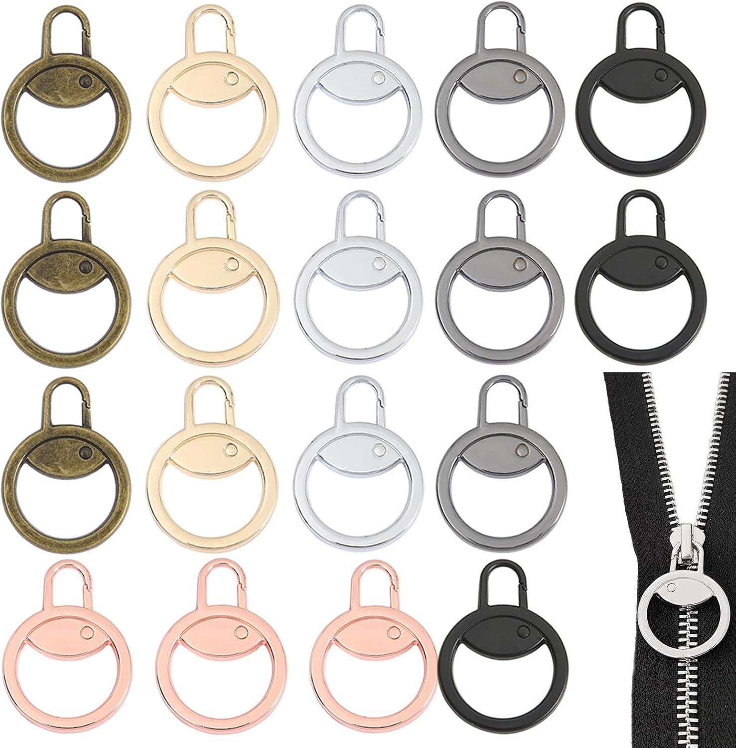 18 Pack Ring Zipper Pull Replacement Metal Repair Zipper