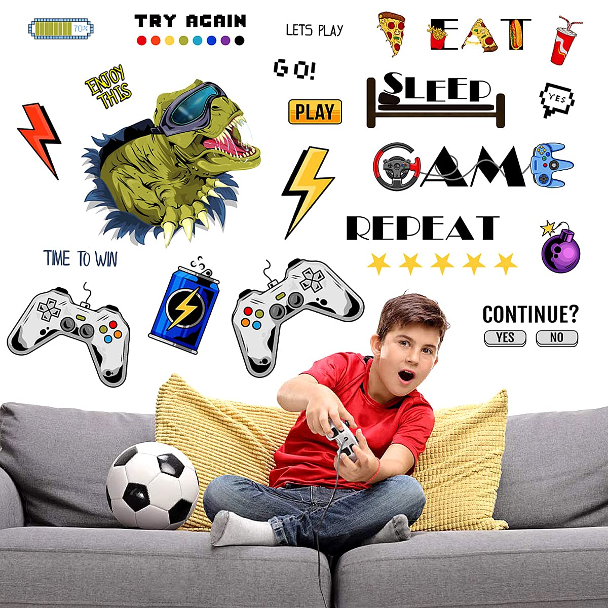 Adesivi Murali Per Camera Bambini A Tema Videogiochi - Sticker Gamer Con Pulsanti E Controller, Decorazione Per Sala Giochi, 50x40 Cm - 3