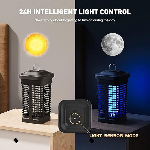Miniatura 4 de Exterminador de insectos con sensor de luz, atrapador eléctrico de insectos impermeable, 4200 V, exterminador de mosquitos para exterioresinteriores