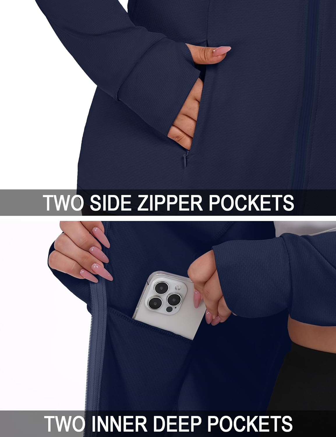 FOREYOND Womens Plus Size UPF 50+ Sun Protection Jacket Lightweight Zip Up Hoodie Cooling Long Sleeve Sun Shirts Workout - Image 4