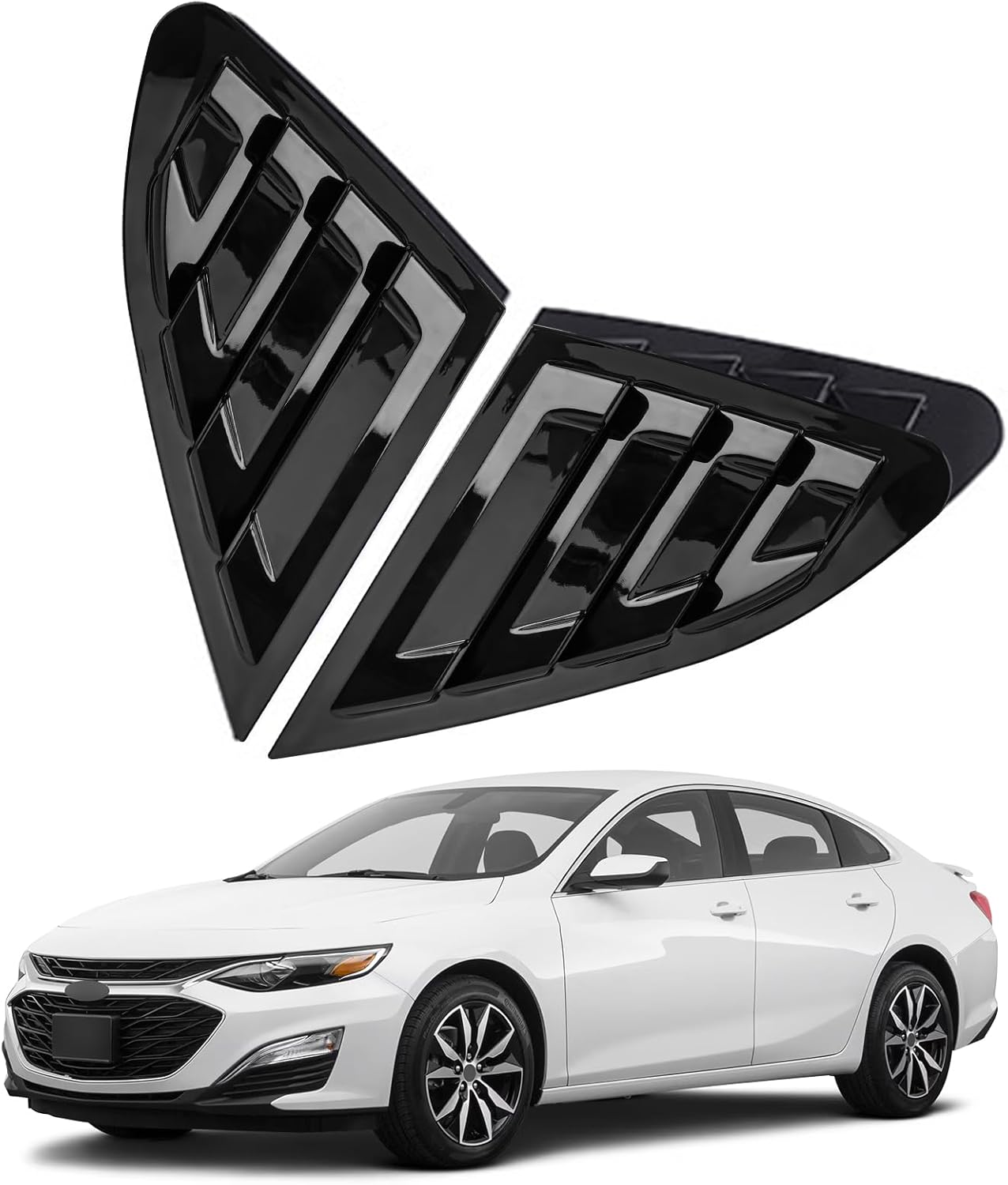 Rear Side Window Louvers for Chevy Chevrolet Malibu 2016-2024 Accessories Triangular Window Decorative Covers Exterior Trim Accessories(Bright Black)