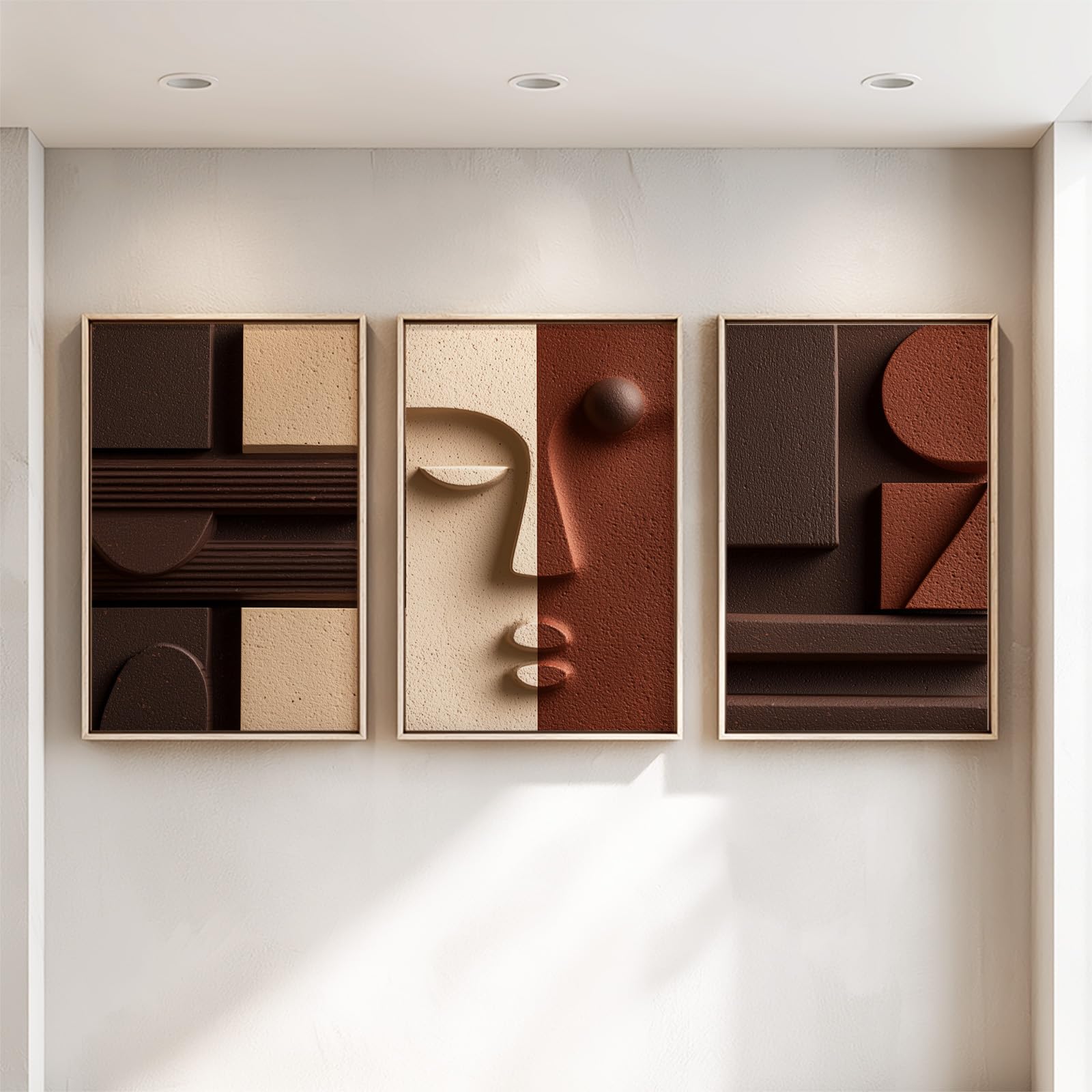 Générique 3 szt. Obraz ścienny - Błyszczący wzór i druk HD - Minimalistyczny relief twarzy kamienista tekstura obraz na płótnie do salonu sypialni - 40 x 50 cm