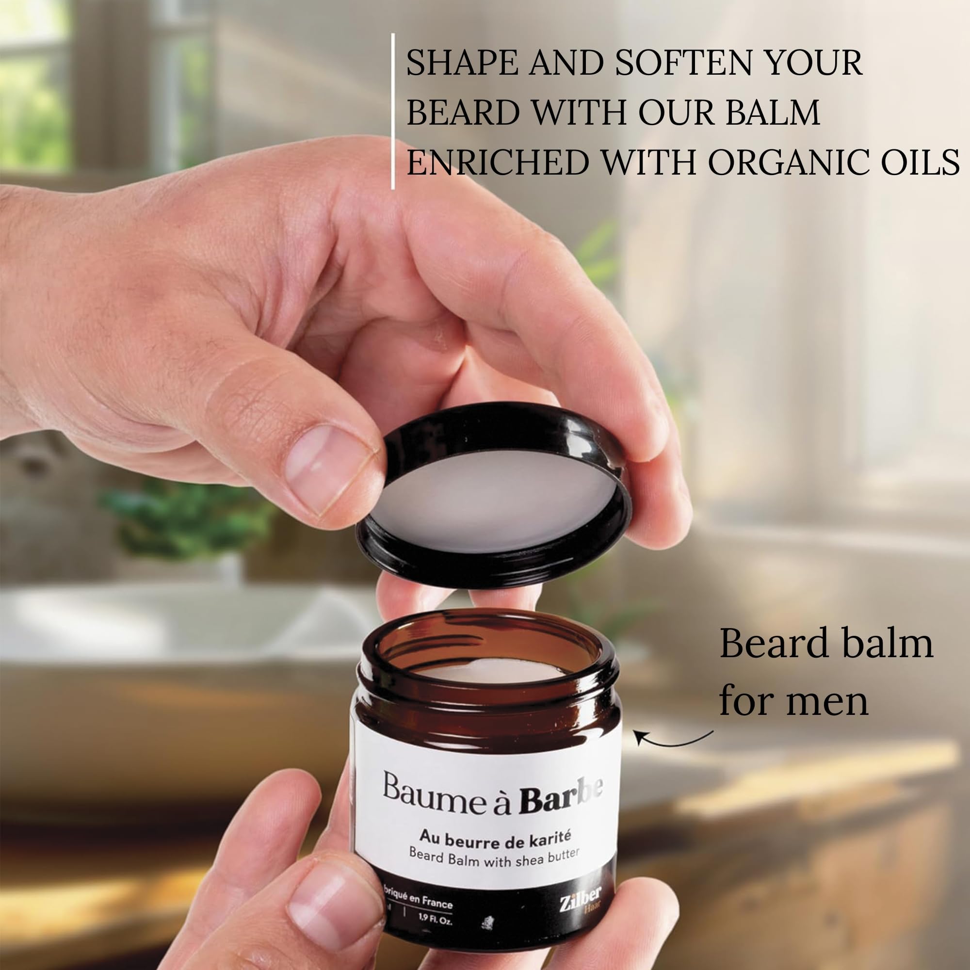 ZilberHaar - Kit de Soins pour Barbe Homme - 1 Brosse à Barbe Regular + 1 Baume à Barbe + 1 Crème Hydratante - Poils de Sanglier Rigides - Pochette en Velours