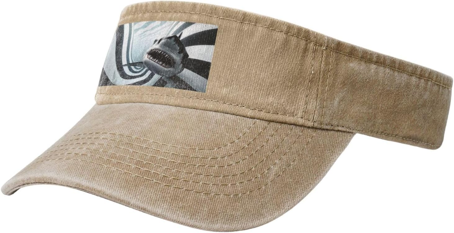 Sun Hats for Men Women Summer Sport Empty top Baseball Cotton with for Beach, Summer, 2D Shark Black
