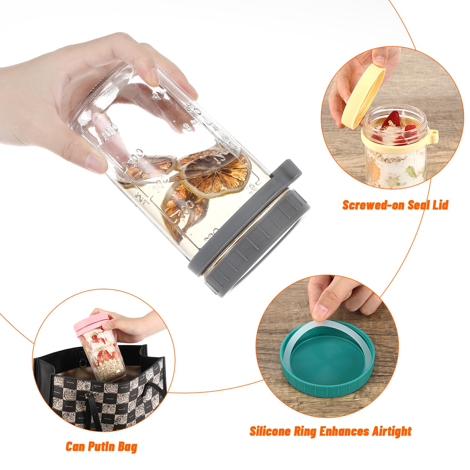 Set 4 Barattoli Di Vetro 600ml Per Overnight Oats - Con Coperchio E Cucchiaio, Riutilizzabili - Foto 10