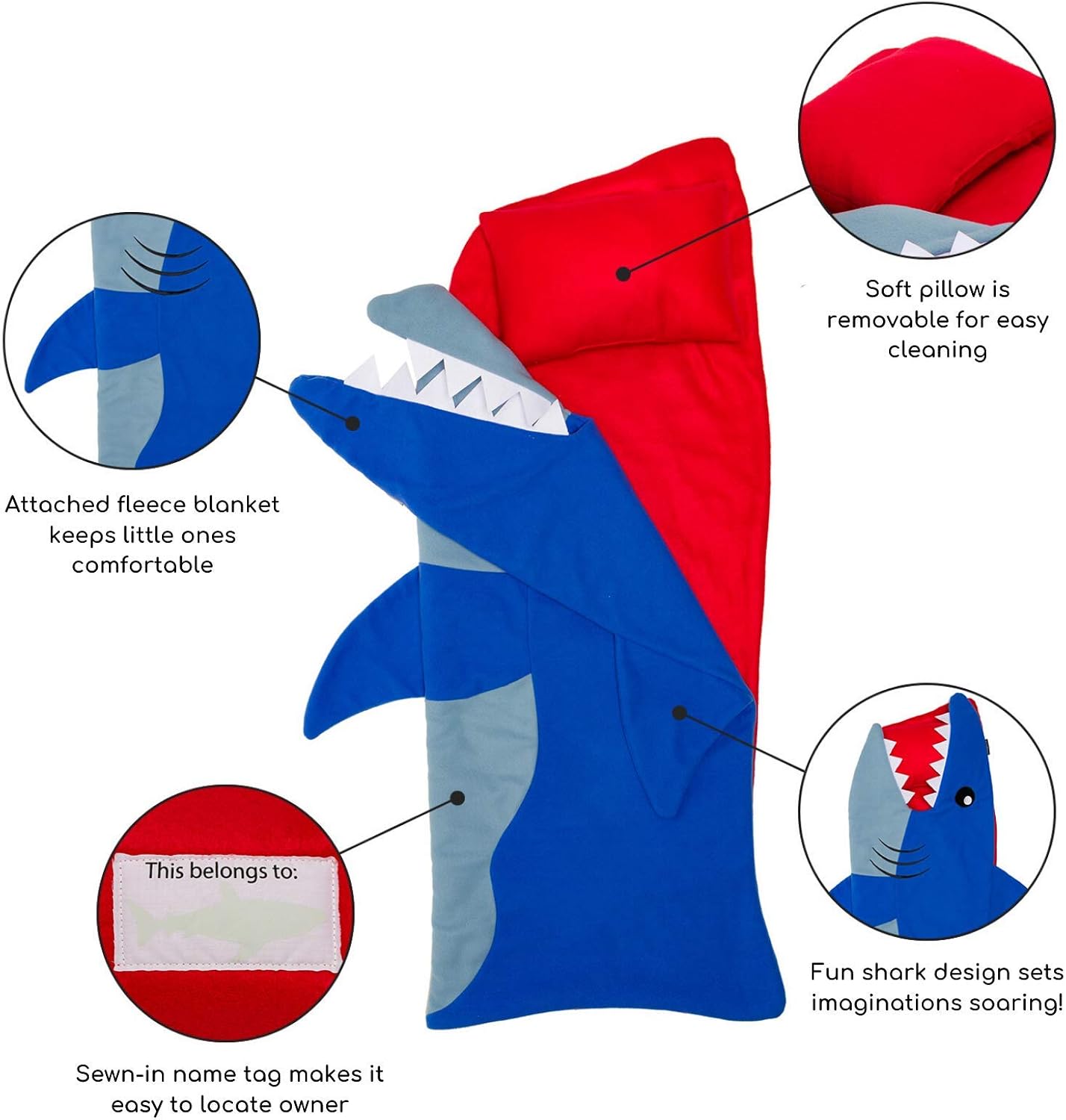 Silver Lilly Shark Nap Mat - Kids Sleeping Bag w/Attached Blanket and Pillow