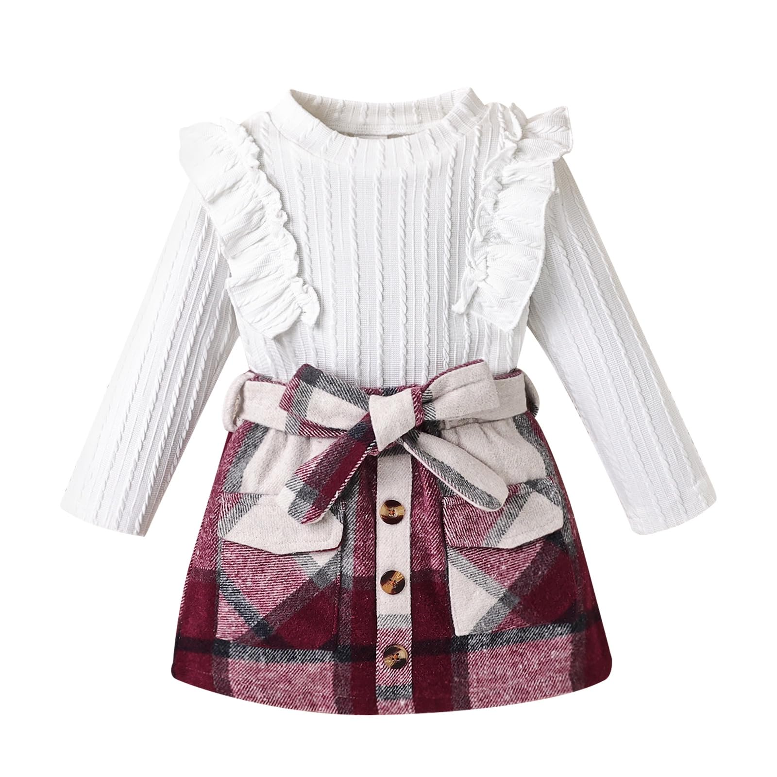 Toddler Girls Clothes Knit Top Plaid Skirt Fall Winter Outfit 2-6T