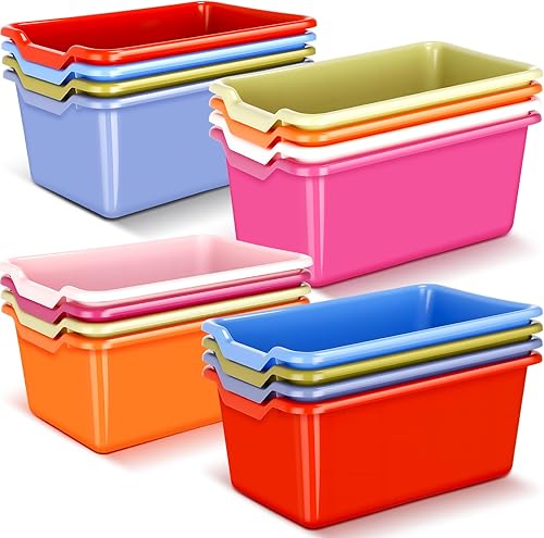 Vista 7 de Dandat 16 cubos de plástico para libros para aula, biblioteca, cucharada, apilables, para almacenamiento de juguetes, para escuela, oficina, hogar