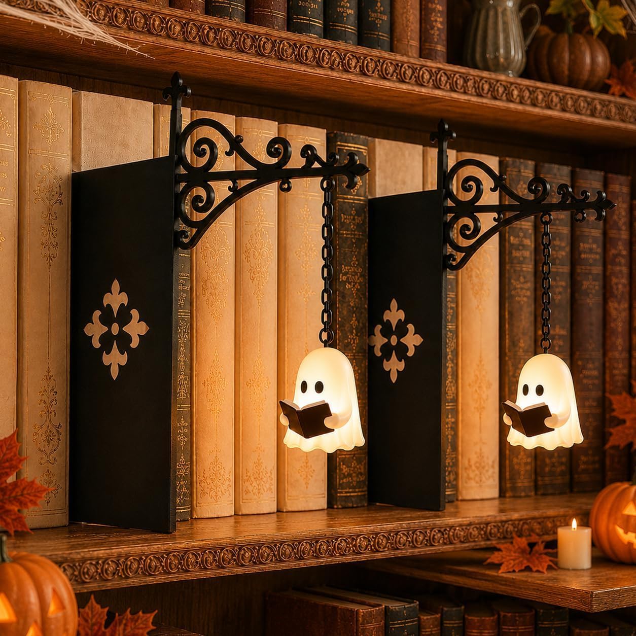 Kdely Library Lantern Mini Bookshelf Lamp, Hanging Vintage LED Book Nook Light(Ghost*2)