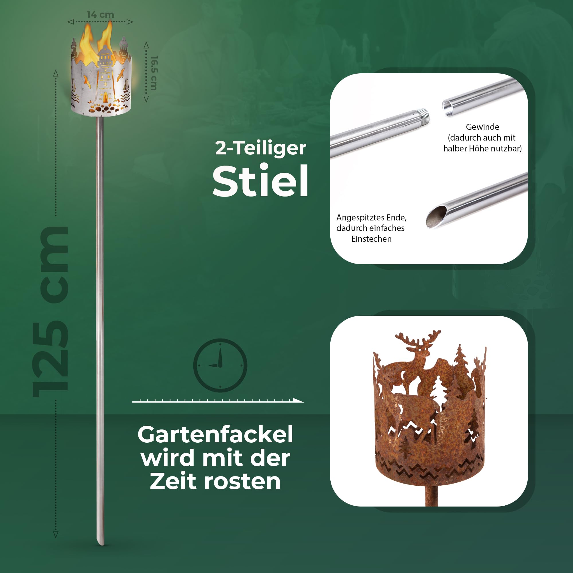 Novaliv Antorcha de jardín faro, brasero de metal con mango, lámpara solar LED