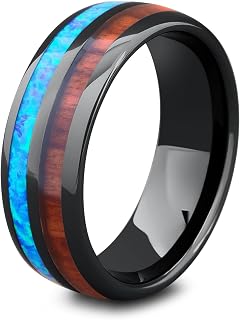 VIEN Unisex Tungsten Rings Inlaid Blue Opal Hawaiian Koa Wood High Polished Rings Stainless Steel Cubic Zirconia Titanium ... Price In India