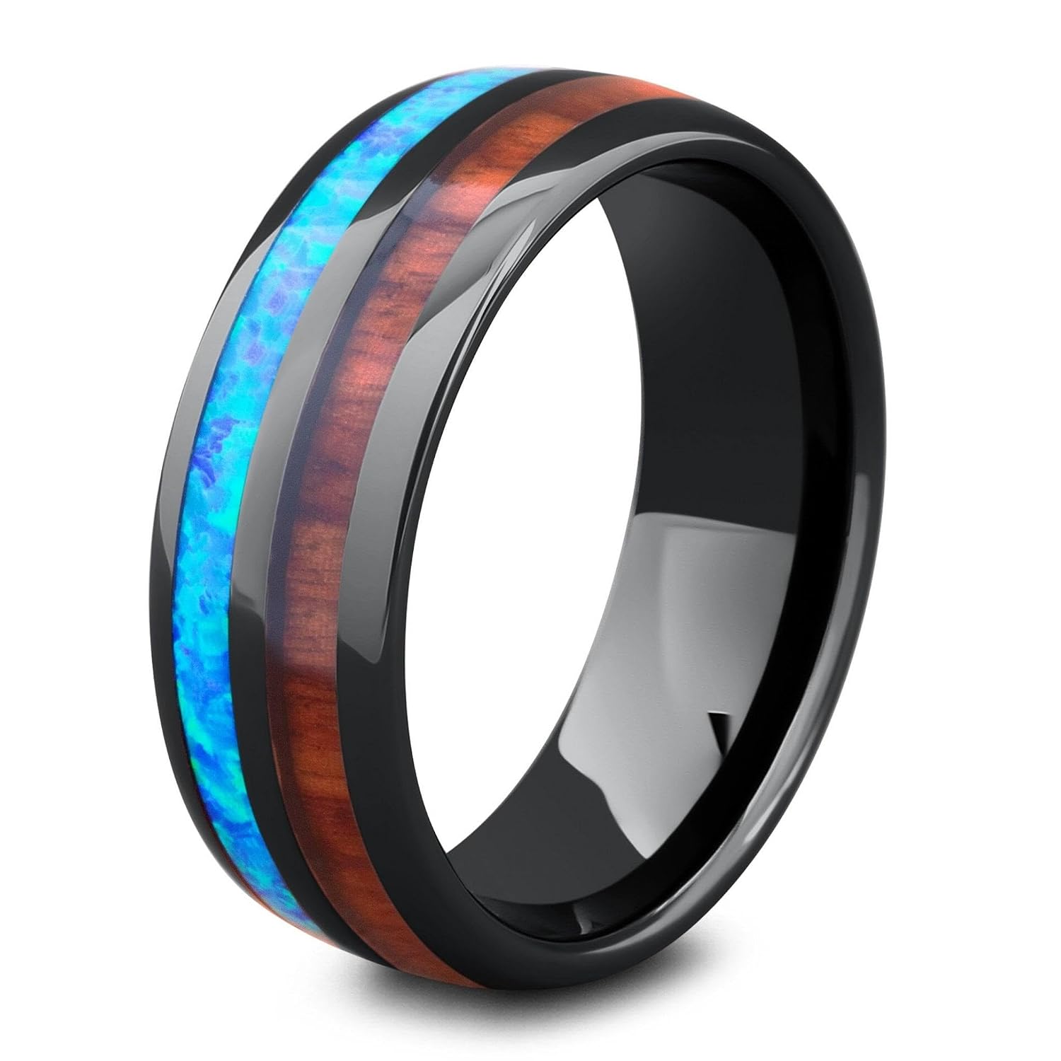 VIEN Unisex Tungsten Rings Inlaid Blue Opal Hawaiian Koa Wood High Polished Rings Stainless Steel Cubic Zirconia Titanium ... - Review, Price and Buying Guide