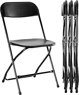 InfiniPower Stacking 4-Pack Folding Plastic Chair, Foldable Portable Seat with Metal Frame and 330lb Capacity, Indoor Outdoor Commercial for Party Wedding Event Office Patio Picnic Kitchen, Black
