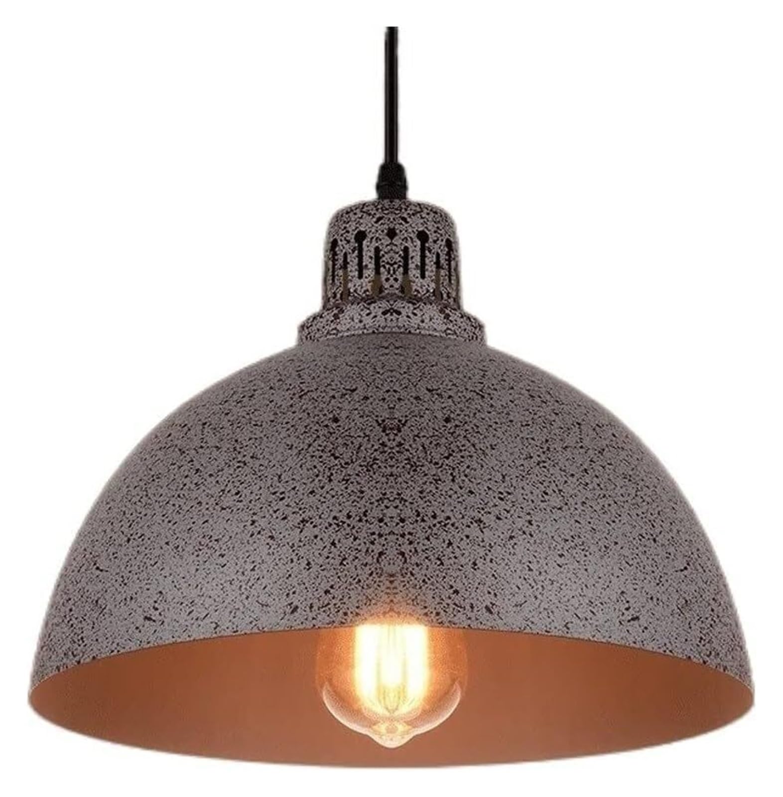 Grand lustre industriel suspendu bronze antique et plafonnier dôme métal rustique