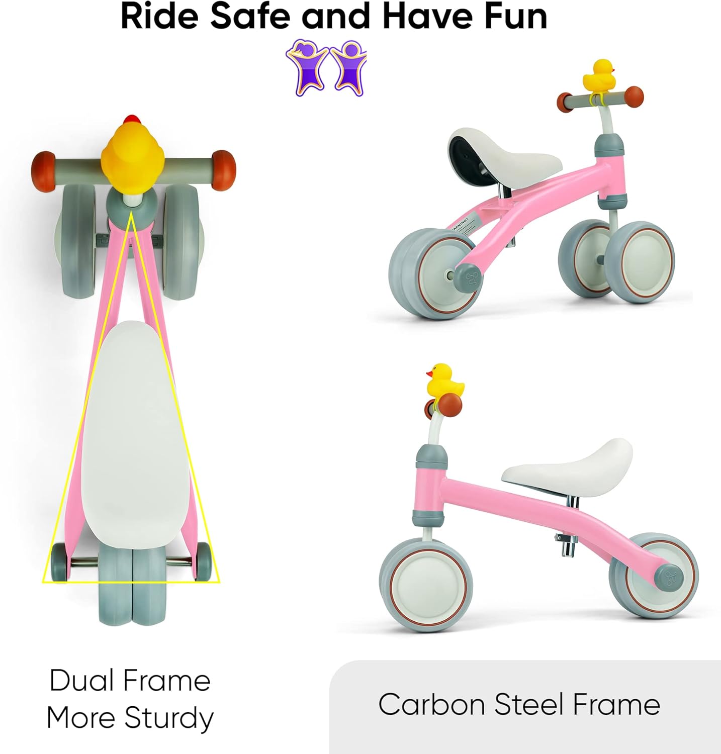 KRIDDO Baby Balance Bike for 1-2 Year Old Boy and Girl Gifts, Toddler Bike with Duck Bell for One Year Old First Birthday Gifts Baby Toys 12 Months to 3 Year Old, Pink : Toys & Games