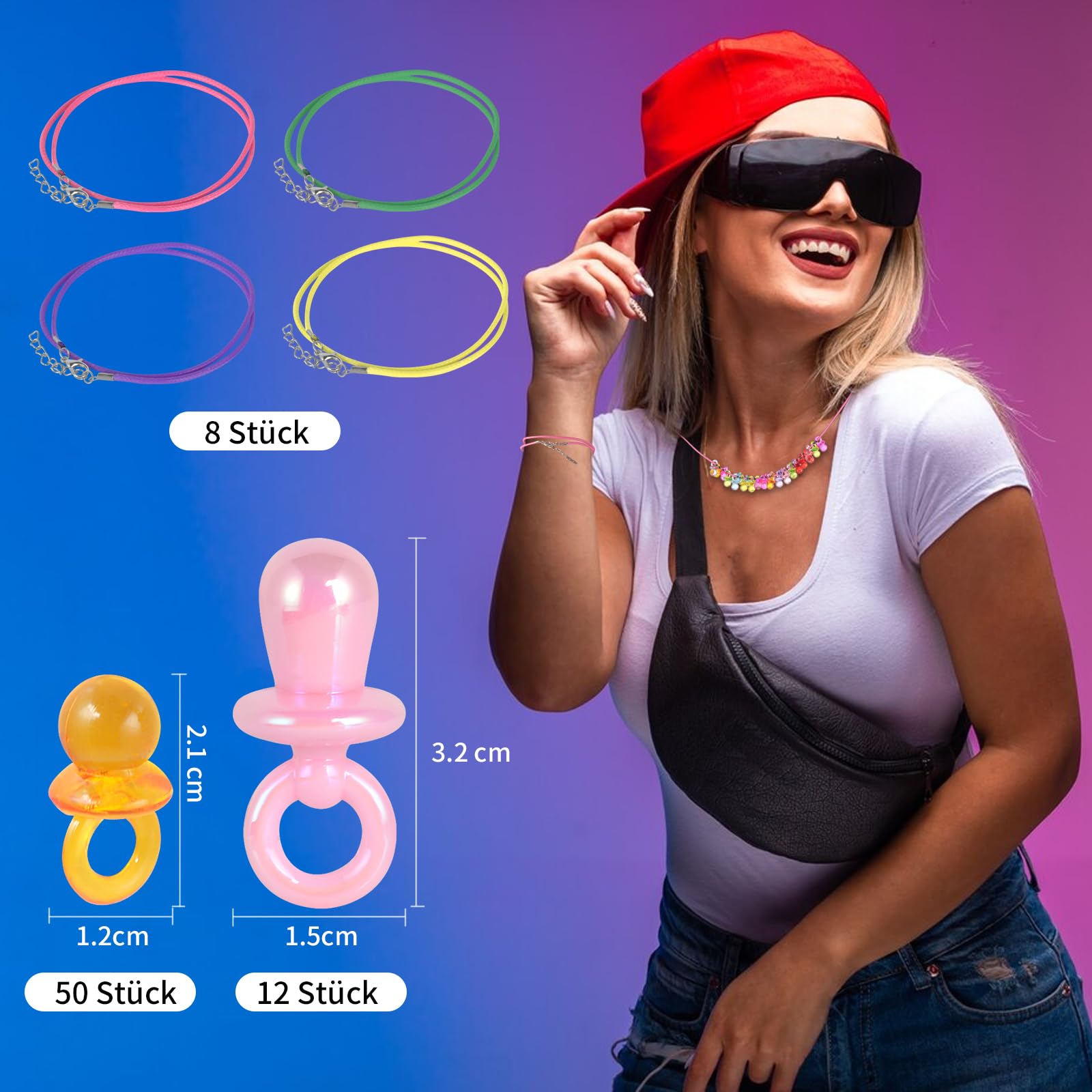 Collier ras-du-cou de tatouage des années 90 - Attache-tétine - Tenue des années 90 - Accessoire pour femme - Bracelet - Tétine décorative - Cadeau pour fête à thème des années 80 et 90