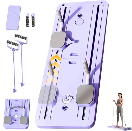 Máquina Reformer de Pilates Plegable. Equipo Reformador de Pilates con Base Deslizante, Bandas de Resistencia y Temporizador, Kit Entrenamiento en Casa con Empuñaduras Antideslizantes para Ejercicios.