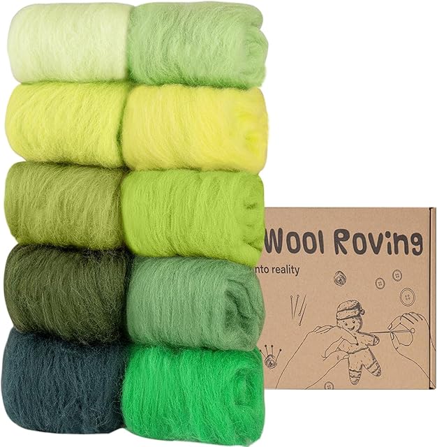 Homewit Needle Felting Wool, 10 Colors Nature Fibre Wool,Wool Roving for Needle Felting,100g Wool Yarn Felt for Handmade Spinning DIY Wool Craft Materials