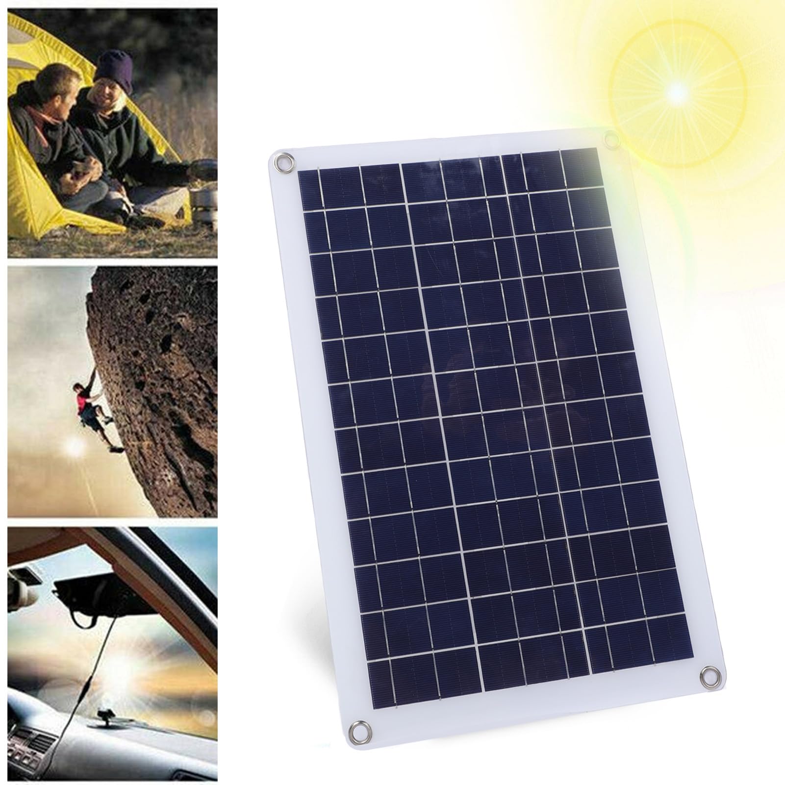 20W Solar Panel Kit with Water Resistant Design | Caricabatterie portatile per viaggi in campeggio, Silicio monocristallino, Compatibilità 60A, Prevenzione carica inversa,