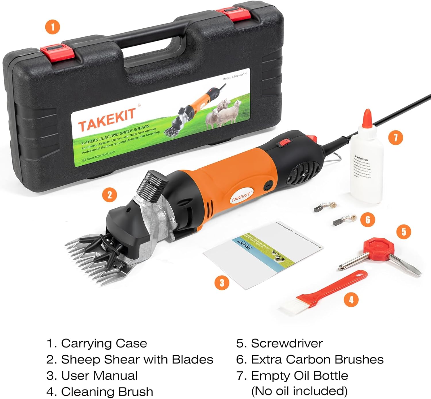 TAKEKIT Sheep Shears, 500W Professional Heavy Duty Sheep Clippers for Grooming, 6 Speeds Electric Animal Shearing Clippers for Alpacas Llamas Lambs and Large Dogs with Think Hair