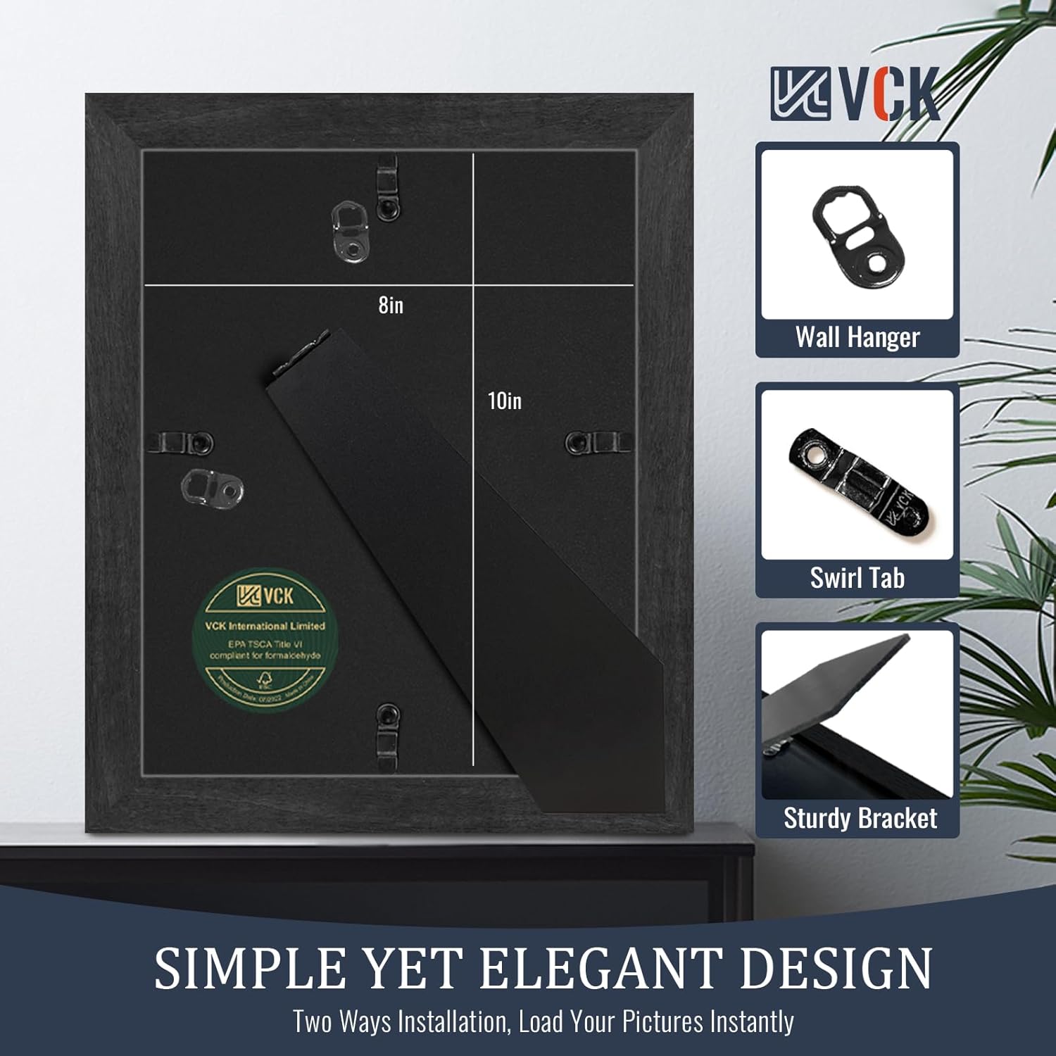 VCK 8x10 Picture Frames Black Set of 5, Wide Border Wood, Tempered Glass, Display 5x7 Photo with Mat or 8 x 10 without, for Home, Office, Gallery, Woodgrain Series, Tabletop & Wall Hanging