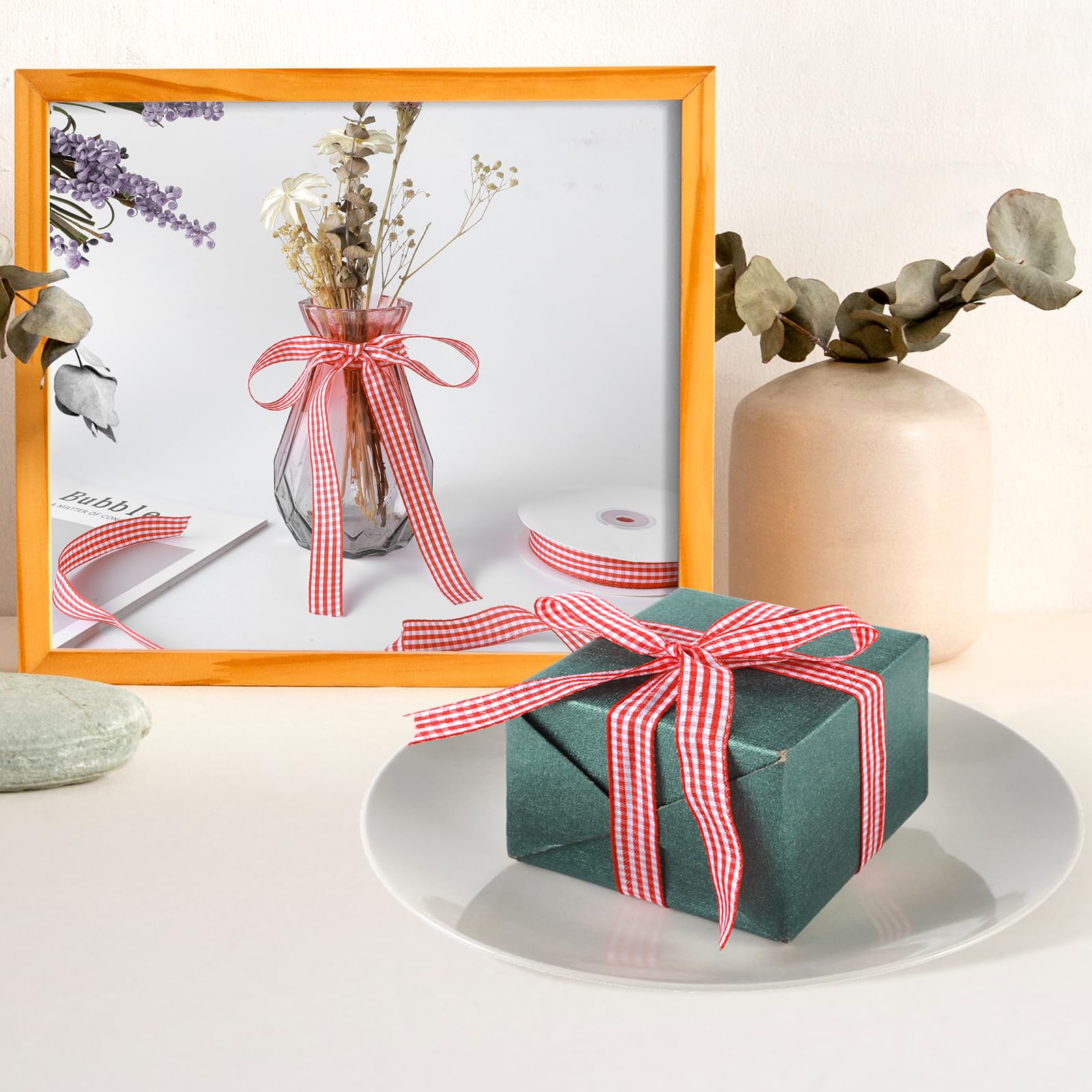 Rotes Gingham-Band 1,6cm X 45,7m - Karo Band Für Basteln & Geschenke