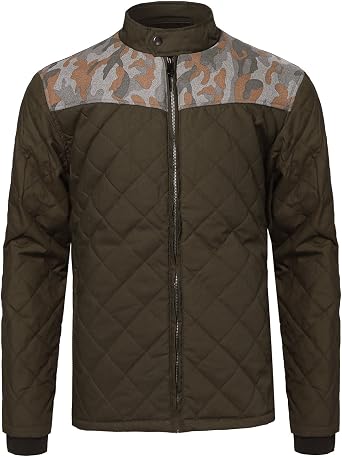 Mens Classic Long Sleeves Side Pockets Quilted Padded Bomber Jacket