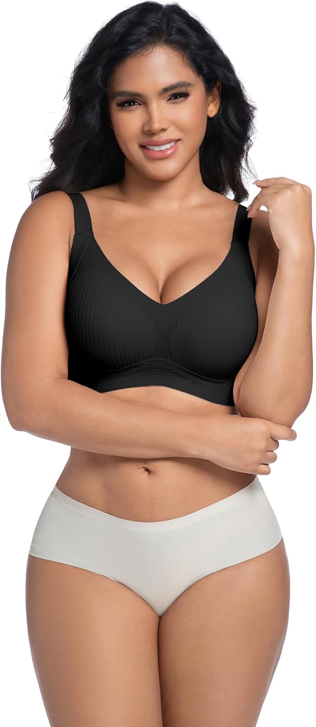 Bras for Women No Underwire Full Coverage Adjustable Bra Comfort Wireless Ribbed Bras 2025 - Image 3