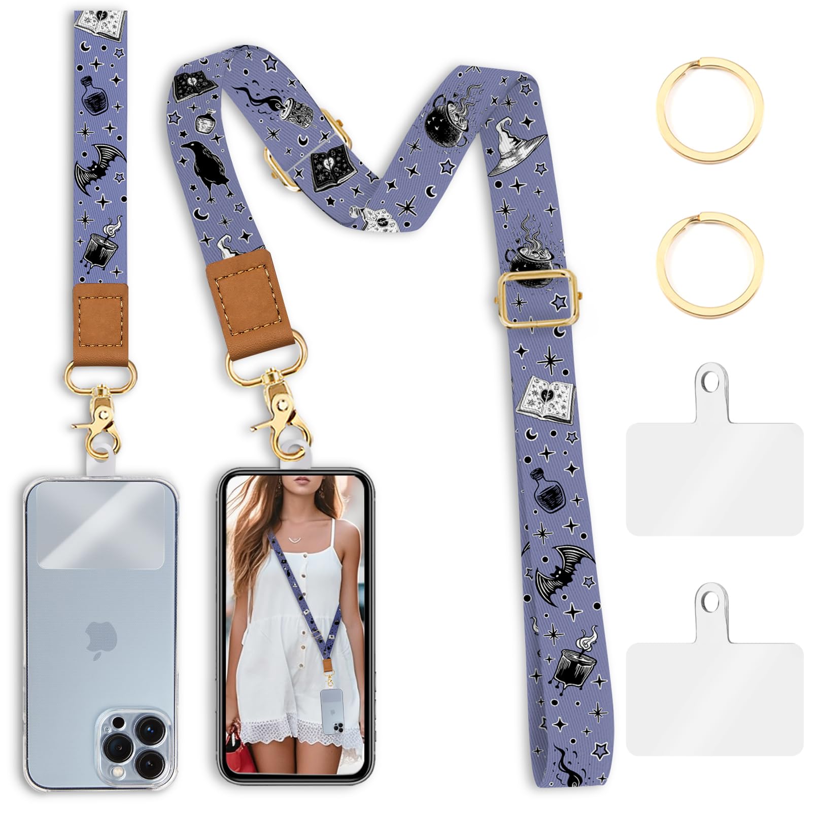 Phone Lanyard Crossbody Wrist Strap, Goth Magic Cell Phone Lanyards for Around the Neck Wristlet Shoulder, Adjustable Cute Phone Strap for Car Keys Keychain Wallet Phone Case ID Badge