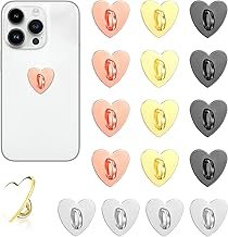 16 Pcs Cell Phone Finger Ring Stand Holder Adhesive Metal Phone Finger Grip Loop Stand Heart-Shaped Charm Hook Accessories for DIY Hanging Supplies