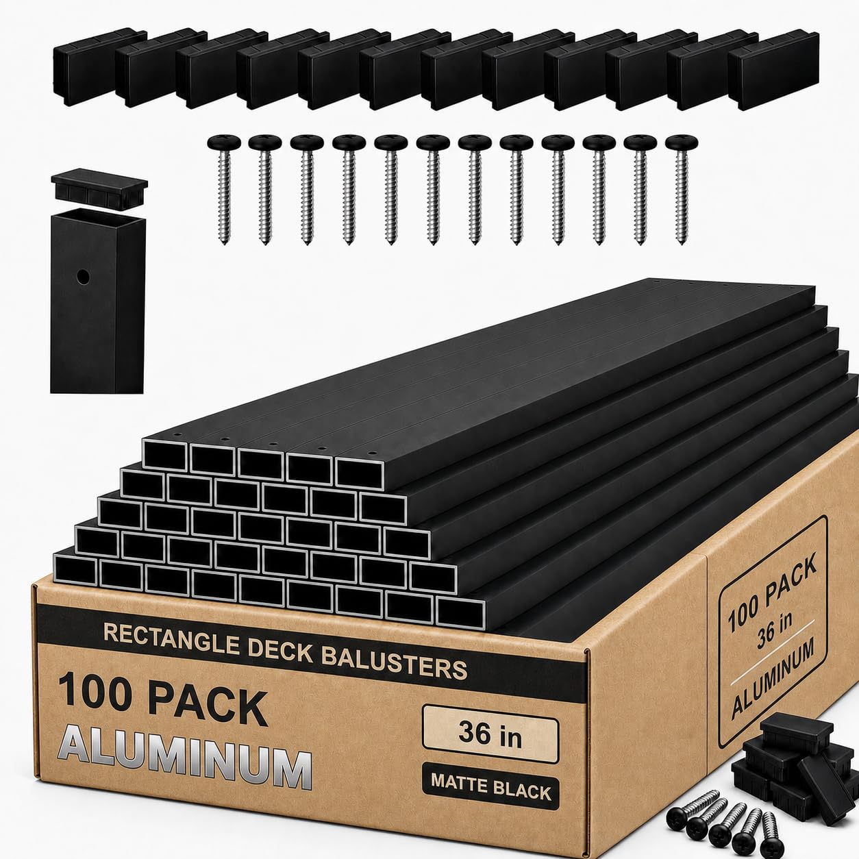 Balaustres rectangulares de aluminio negro de alta resistencia con accesorios SS, 100 pack 8