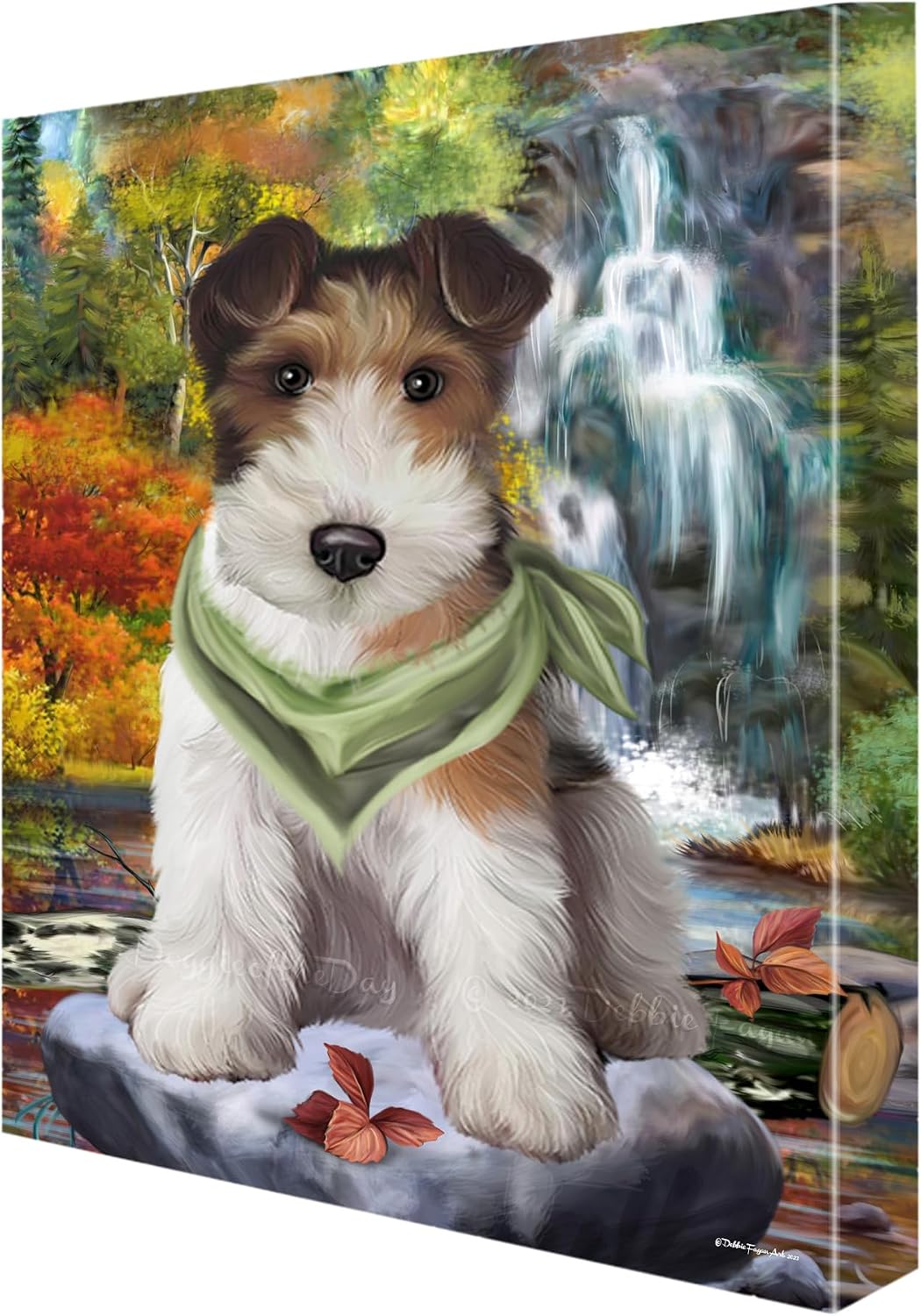 Doggie of the Day Waterfall with Wire Fox Terrier Dog Canvas Wall Art - Premium Quality Ready to Hang Room Decor - Flat Rolled 11" x 14"