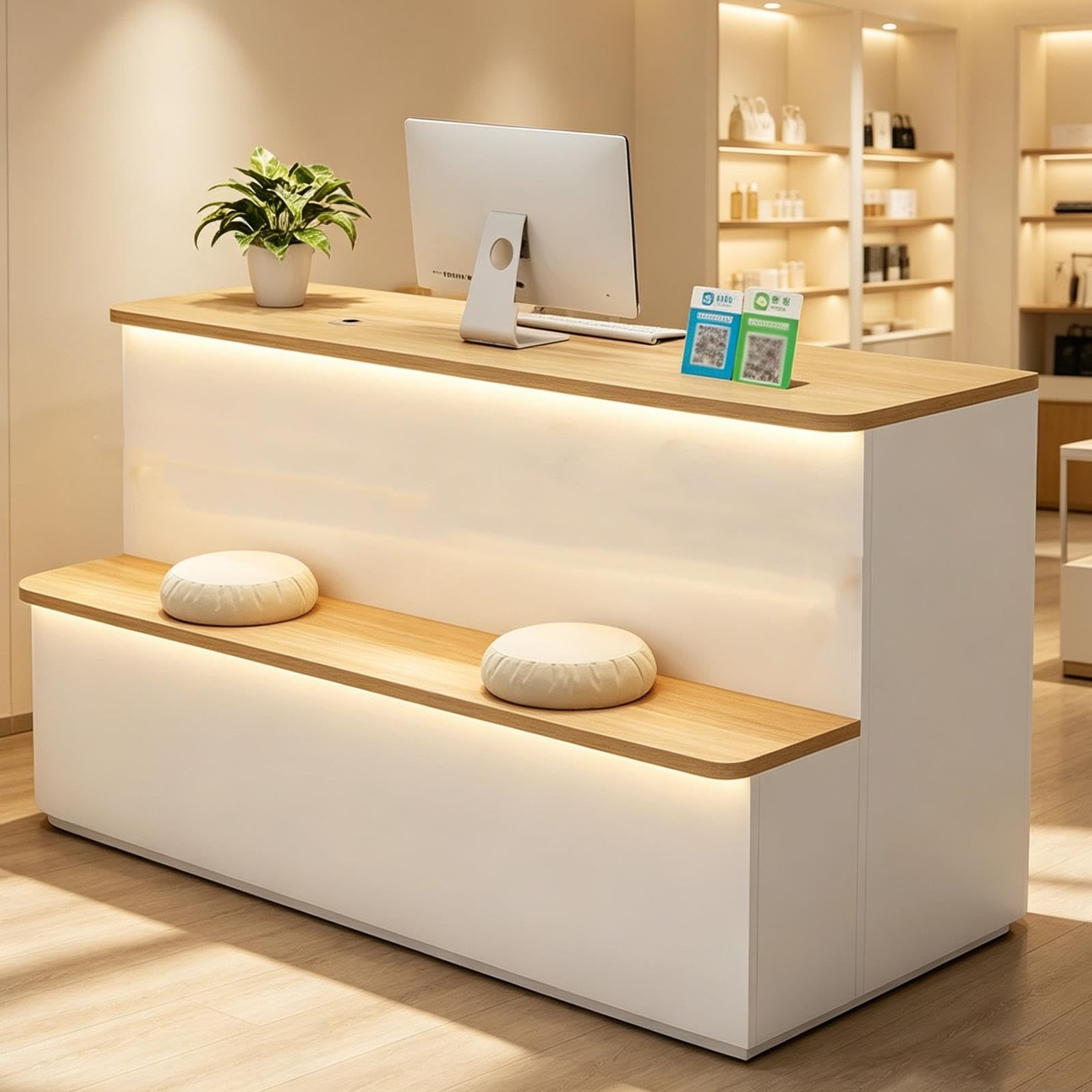 Banco Reception Piccolo Bancone Accoglienza LED con Cassetto Armadio