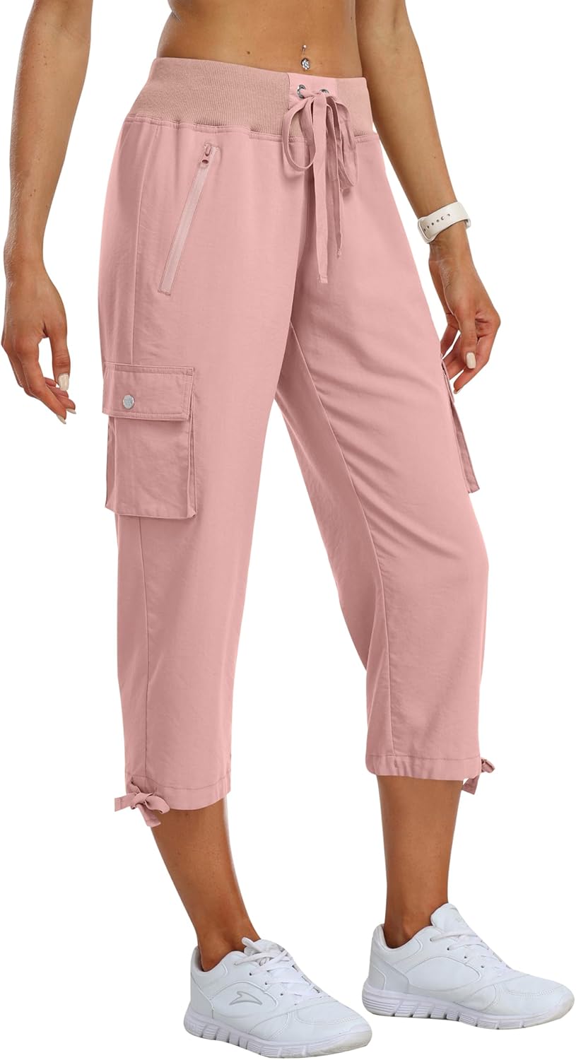 MoFiz Women's Cargo Capris Hiking Pants Lightweight Quick Dry Outdoor Athletic Travel Casual Loose Comfy Cute Zipper Pockets - Image 2